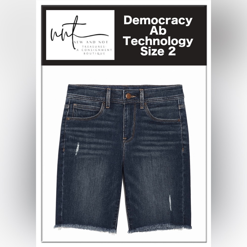 Democracy AB Technology Denim Bermuda Shorts Distressed Raw Hem Cut-Off Size 2
